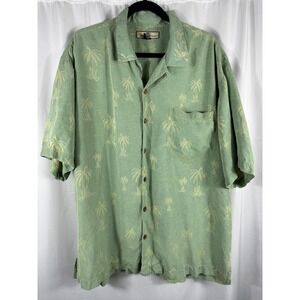 Tommy Bahama XL 100% Silk Green Palm Tree Print Button Up Shirt Mens‎
